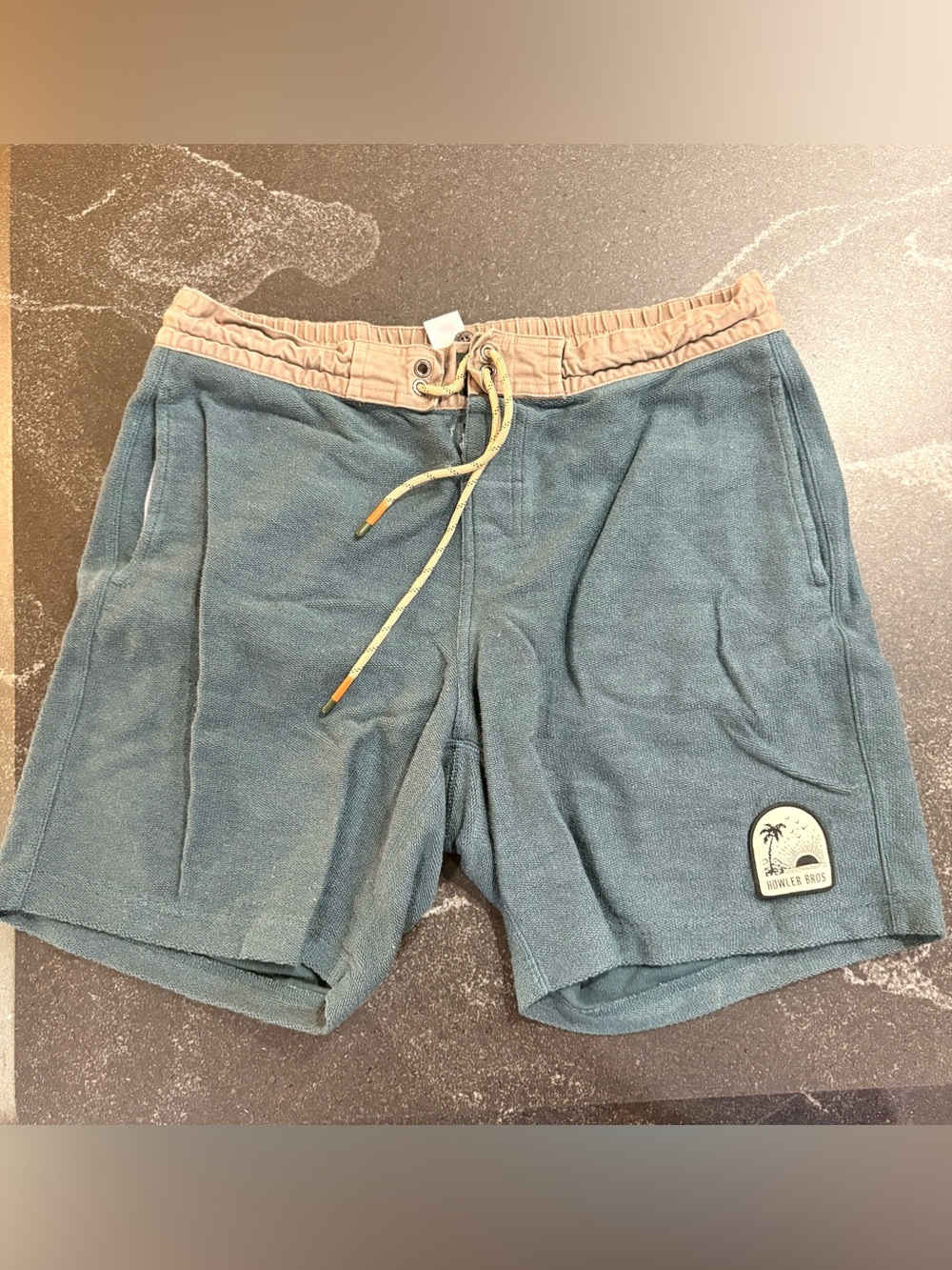 Howler Brothers Men's Athletic Shorts - Teal Body with Tan Waistband